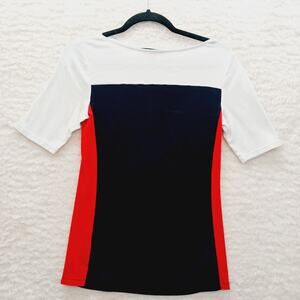 T-Shirt Women Colorblock Red White Black Sporty Y2K Preppy Minimalist Mod Size M